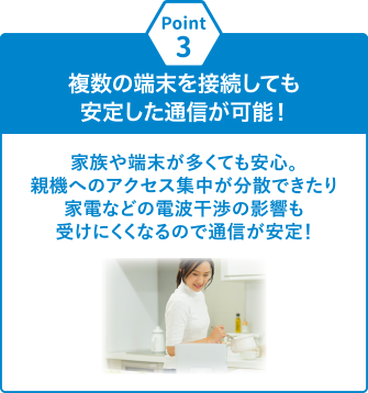 Point3 複数の端末を接続しても安定した通信が可能！